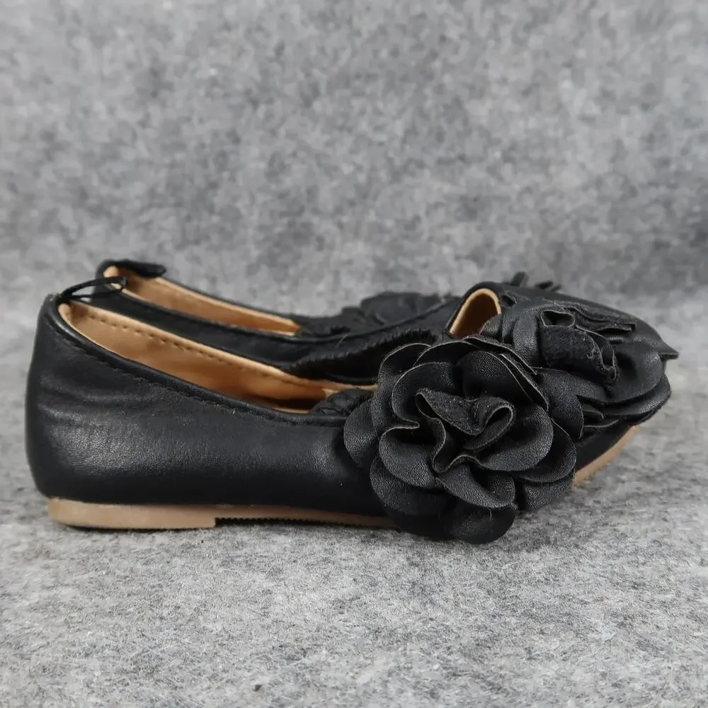 Old Navy Shoes Baby Girls 5 Mary Jane Flats Flower Black Slip On Closed Toe
